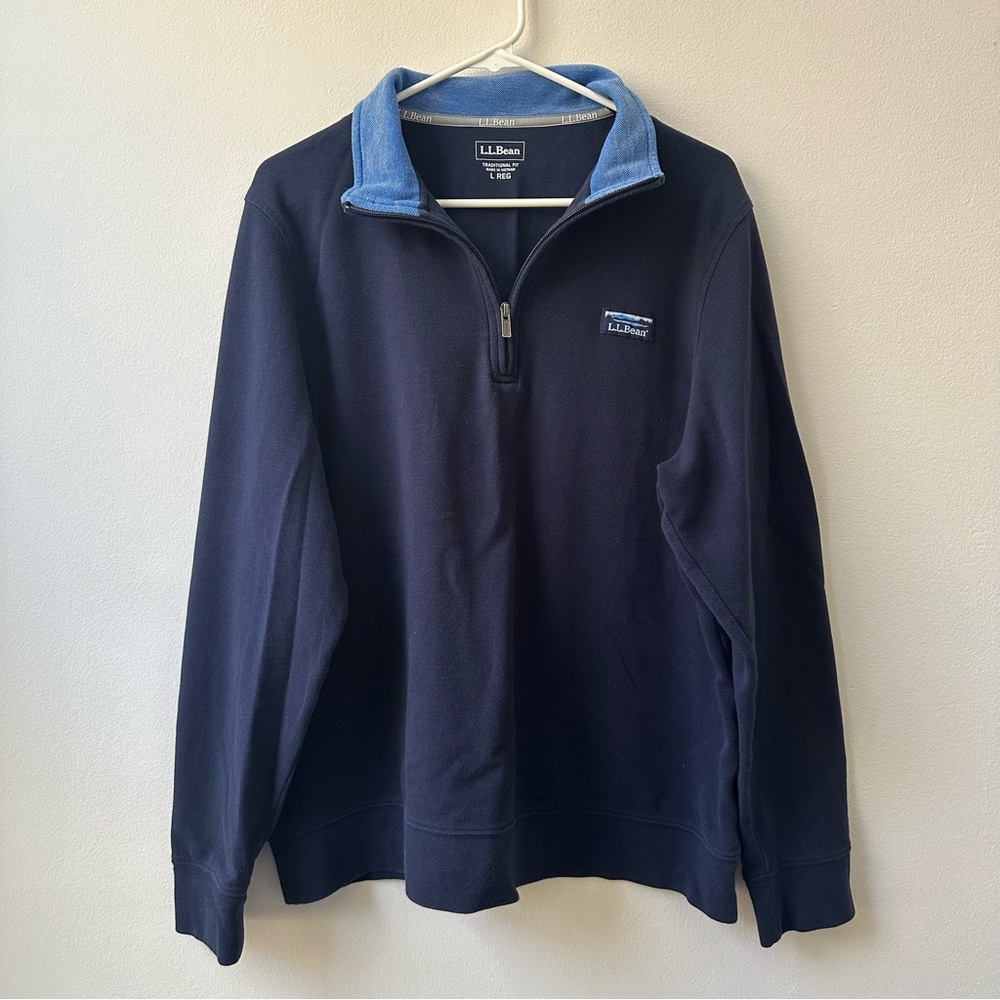 L.L. Bean Comfort Stretch Performance Piqué Quarter Zip | Size L | Carbon Navy